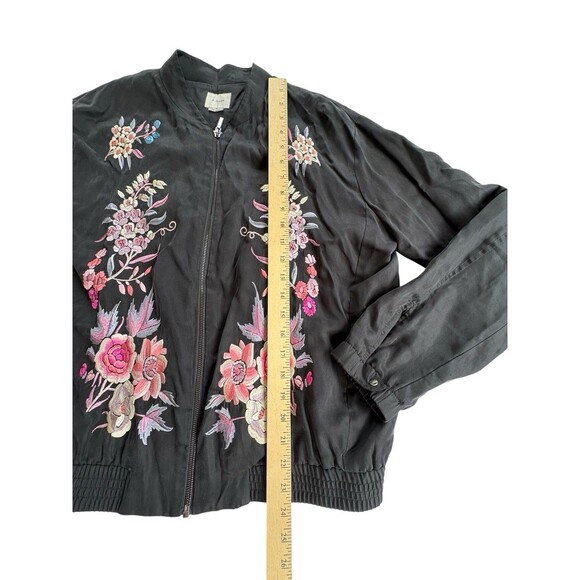 A. Moss size Large embroidered floral Black bomber jacket lyocell EUC - Picture 7 of 11